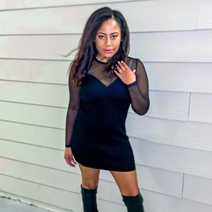 Black dress with mesh sleeves